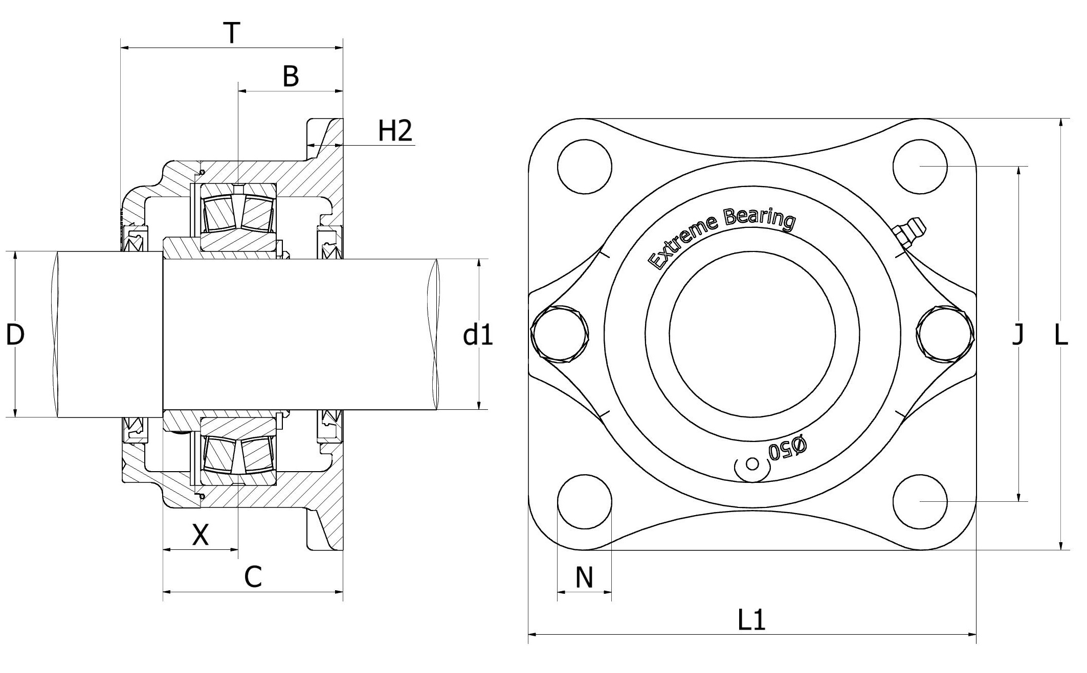 Thrust bearings for SPIRAL FREEZERS, high axial loads, stainless steel Stainless steel 316 vertical thrust bearing used in water